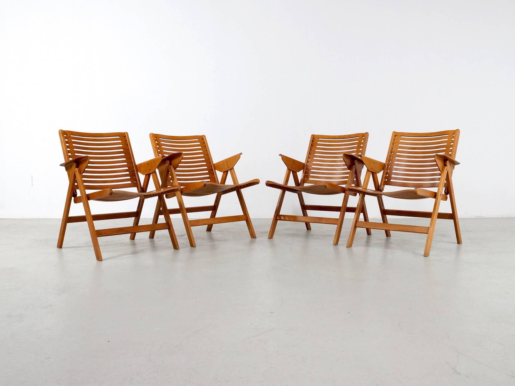 Beechwood Rex Folding Easy Chairs by Niko Kralj, Set of Four 4