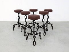 Set of Six Industrial Brutalist Metal Anchor Chain Barstools