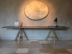 Side Table Made From Old Oak Trestles and 19th Century Walnut Tabletop