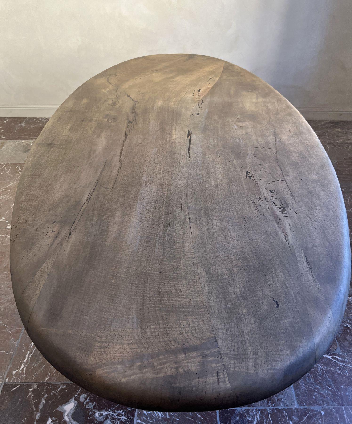 Contemporary Custom walnut 2 plank top oval dining table Model LUSI For Sale