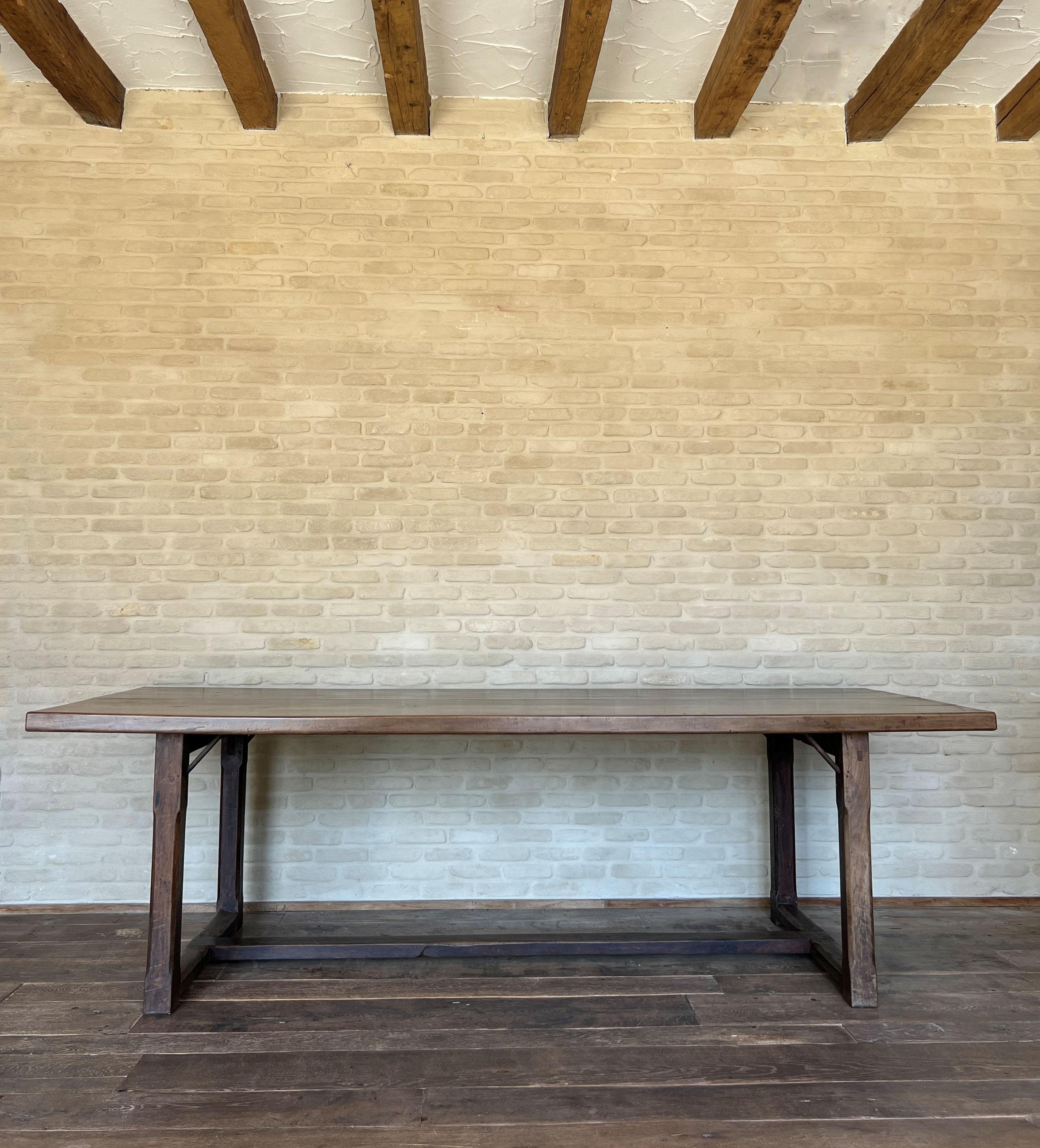 19th Century Italian 18th century 2 plank top Walnut Refectory Farm Table For Sale