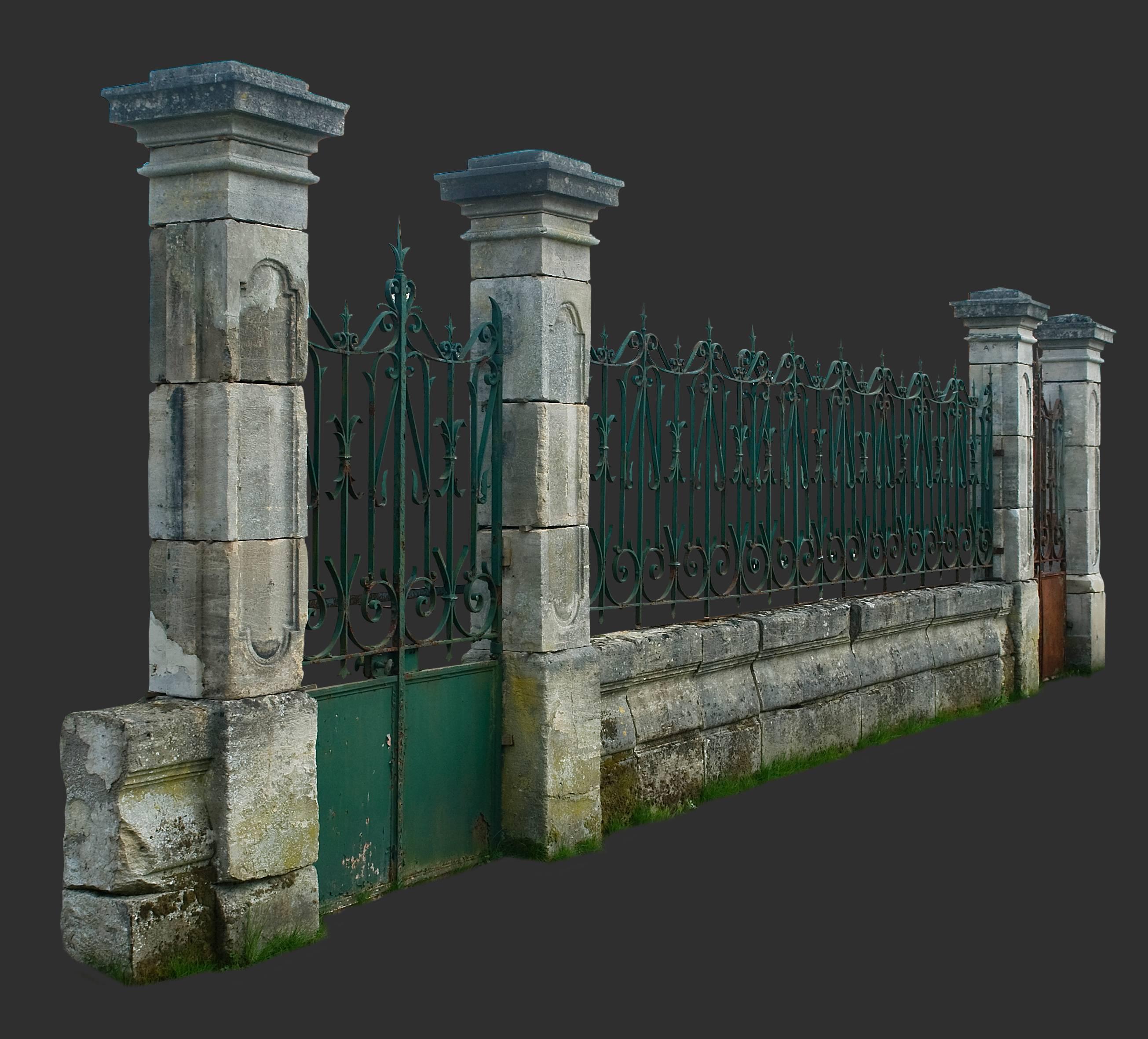 These early 18th century French gateways are completely hand-carved from massive blocks of sandstone. Their moldings and symmetric design are typical for the Louis XIV style. Originally they were part of the fencework around a country mansion in the