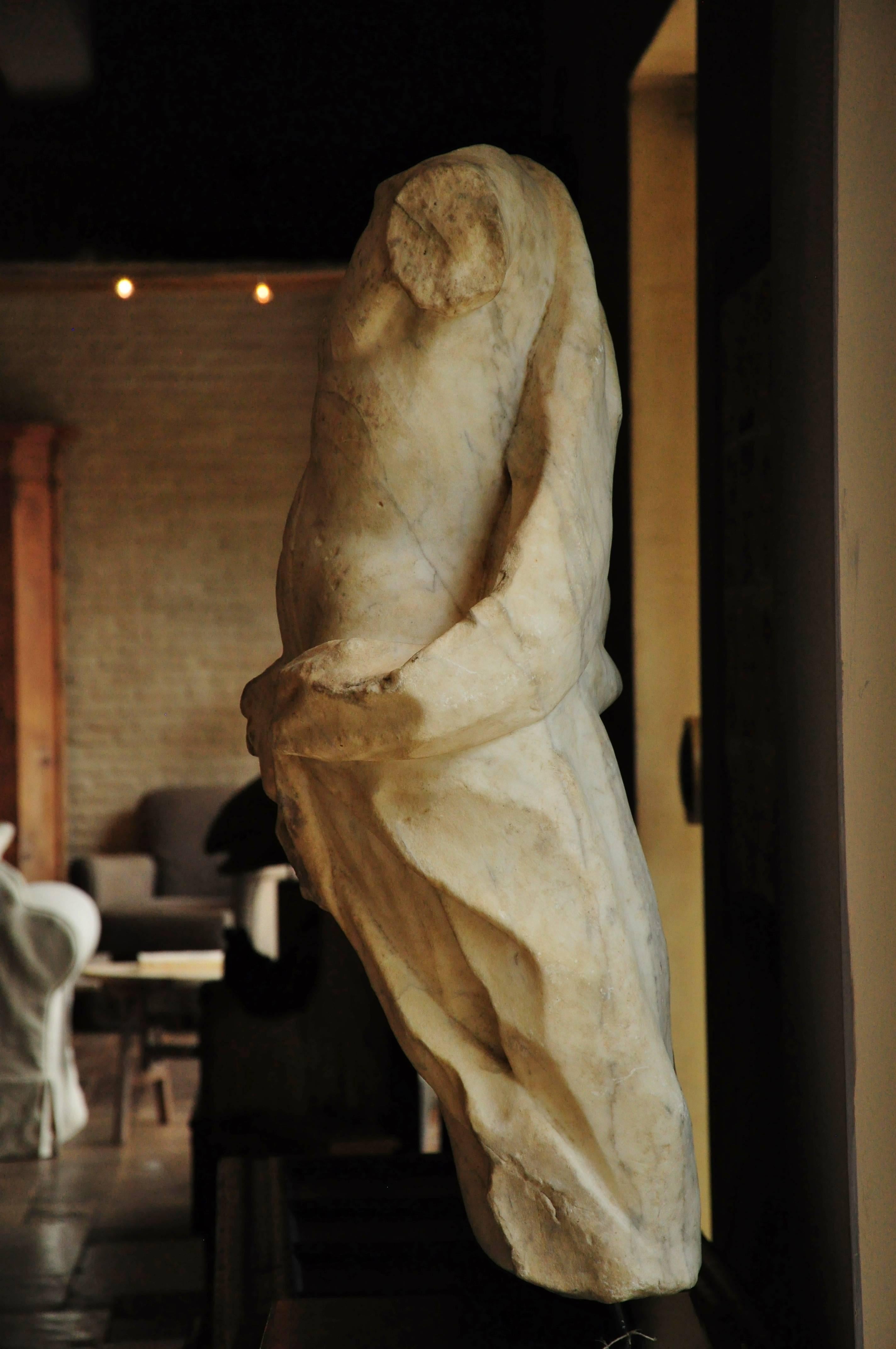 Neoclassical 18th Century Torso Sculpture of Apollo in White Marble