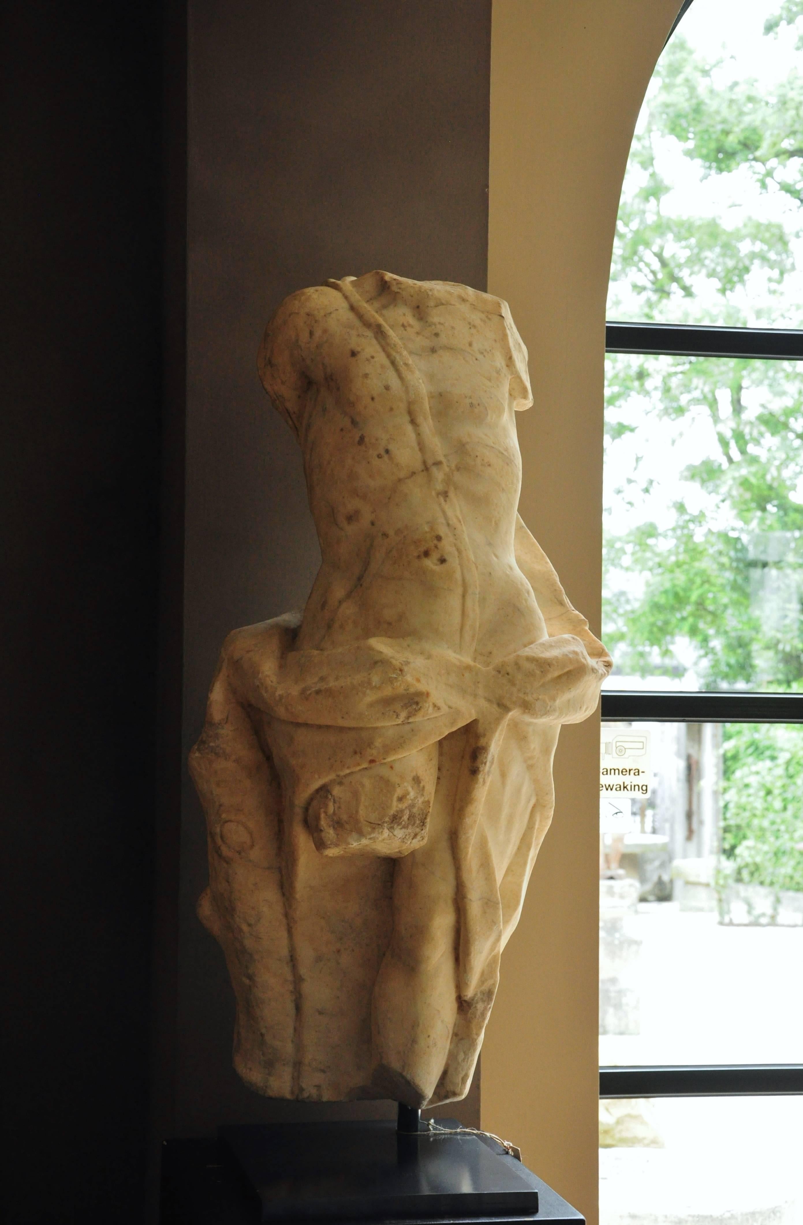 French 18th Century Torso Sculpture of Apollo in White Marble