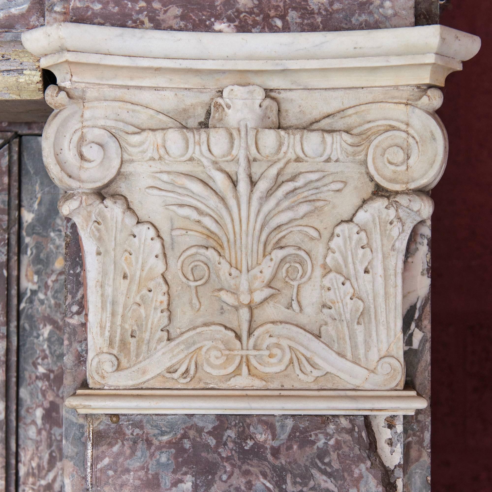 Baroque 17th Century Monumental Chimneypiece Royal Red and Carera Marble For Sale