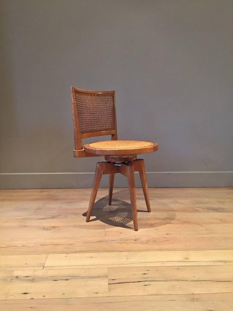 Modernist Swivel Chair Oak Ratan at 1stDibs | ratan chair