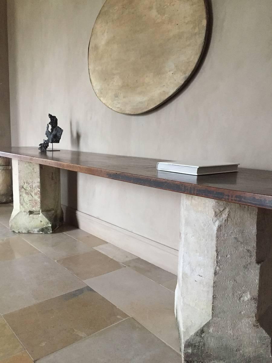 Walnut and Stone Console Table In Good Condition In Vosselaar, BE