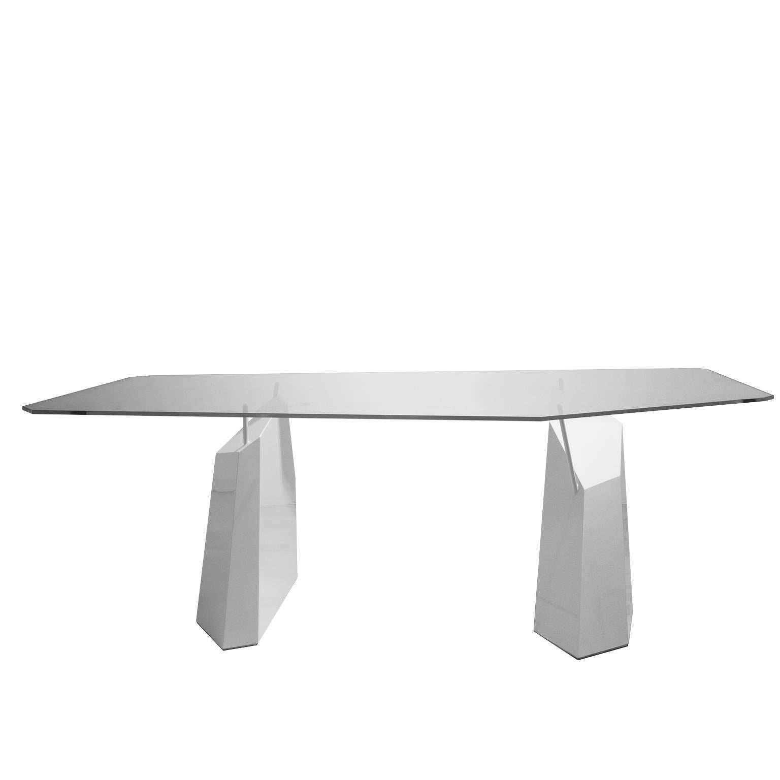 Deriva Steel and Crystal Dining Table For Sale