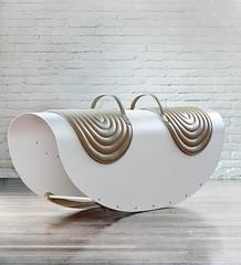 Rocking Chair "Rocker #2" White Lacquered Iron and Beije Leather
