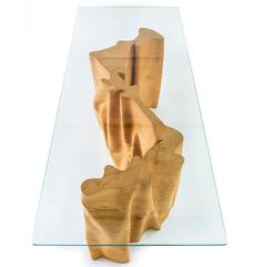Una „Articolo Indeterminativo“ Tisch aus geschwungenem Holz und Kristall