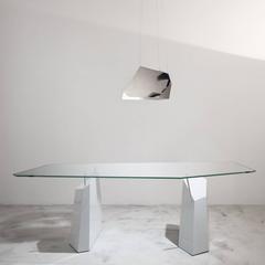 Mesa de comedor de acero y cristal Deriva