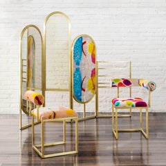 Awaiting, tabouret AT&T Velours imprimé et laiton