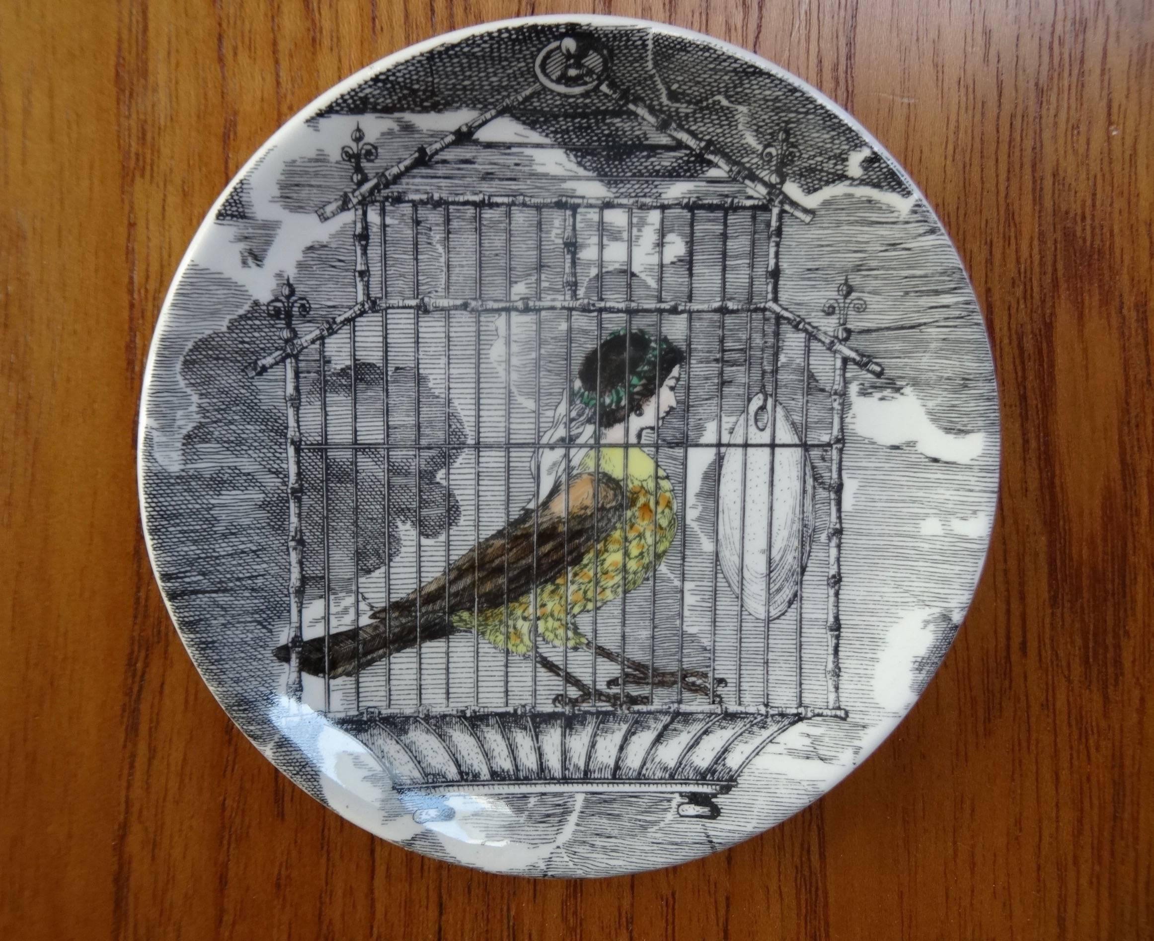 Mid-Century Modern Piero Fornasetti, Complete Set of Eight Le Arpie Coasters For Sale