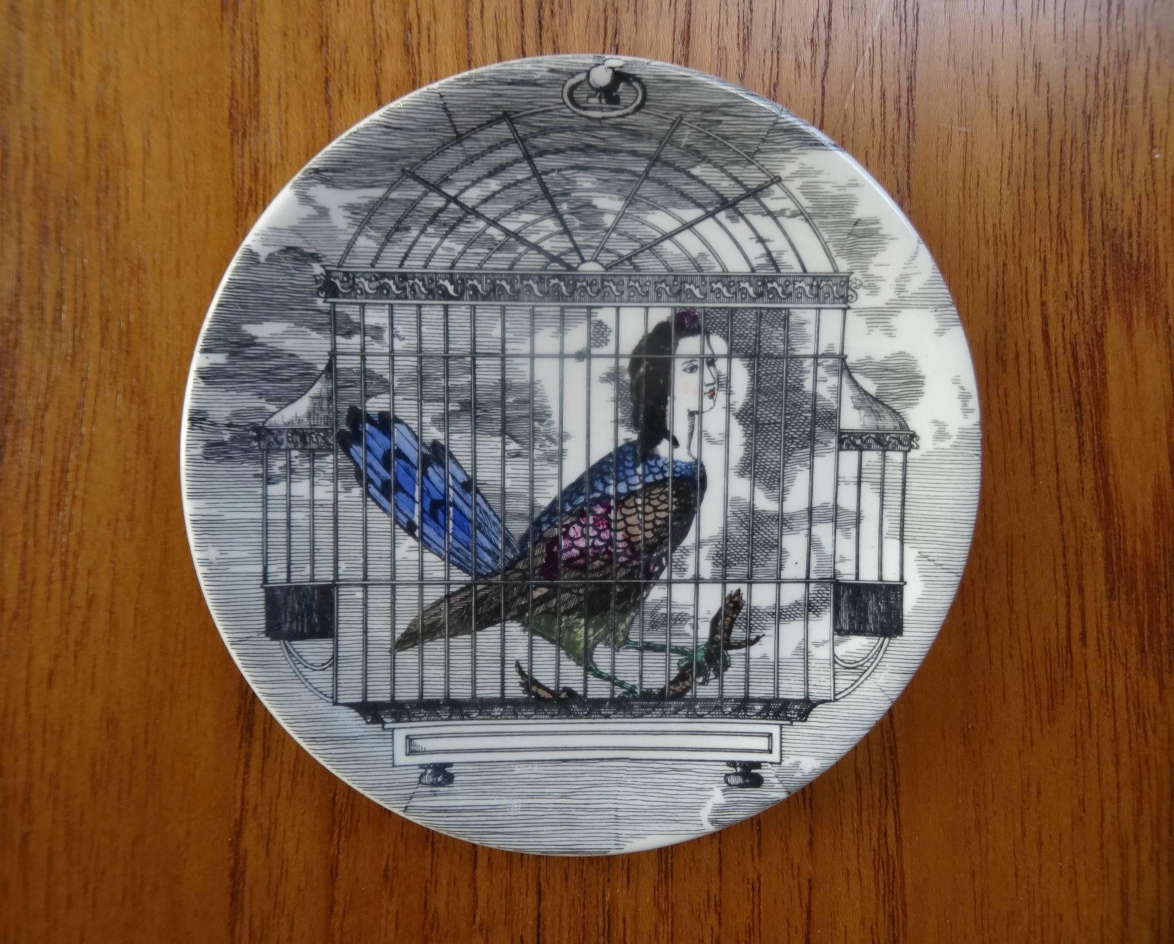 Mid-20th Century Piero Fornasetti, Complete Set of Eight Le Arpie Coasters For Sale