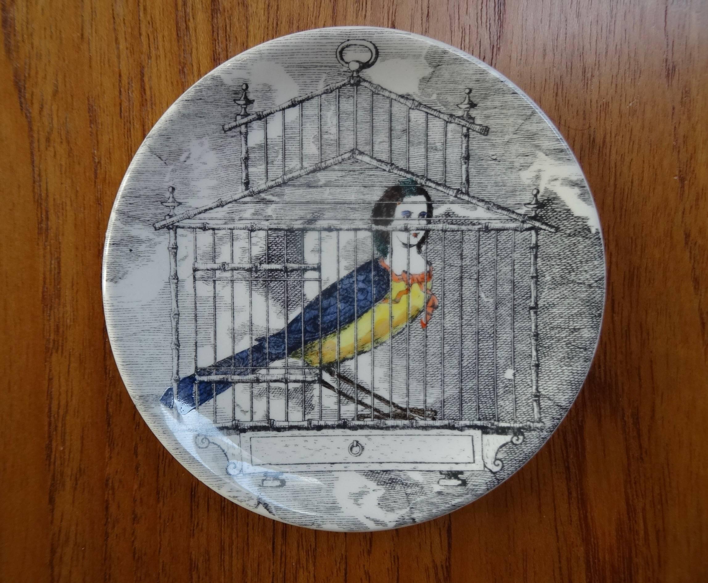 Piero Fornasetti, Complete Set of Eight Le Arpie Coasters For Sale 1