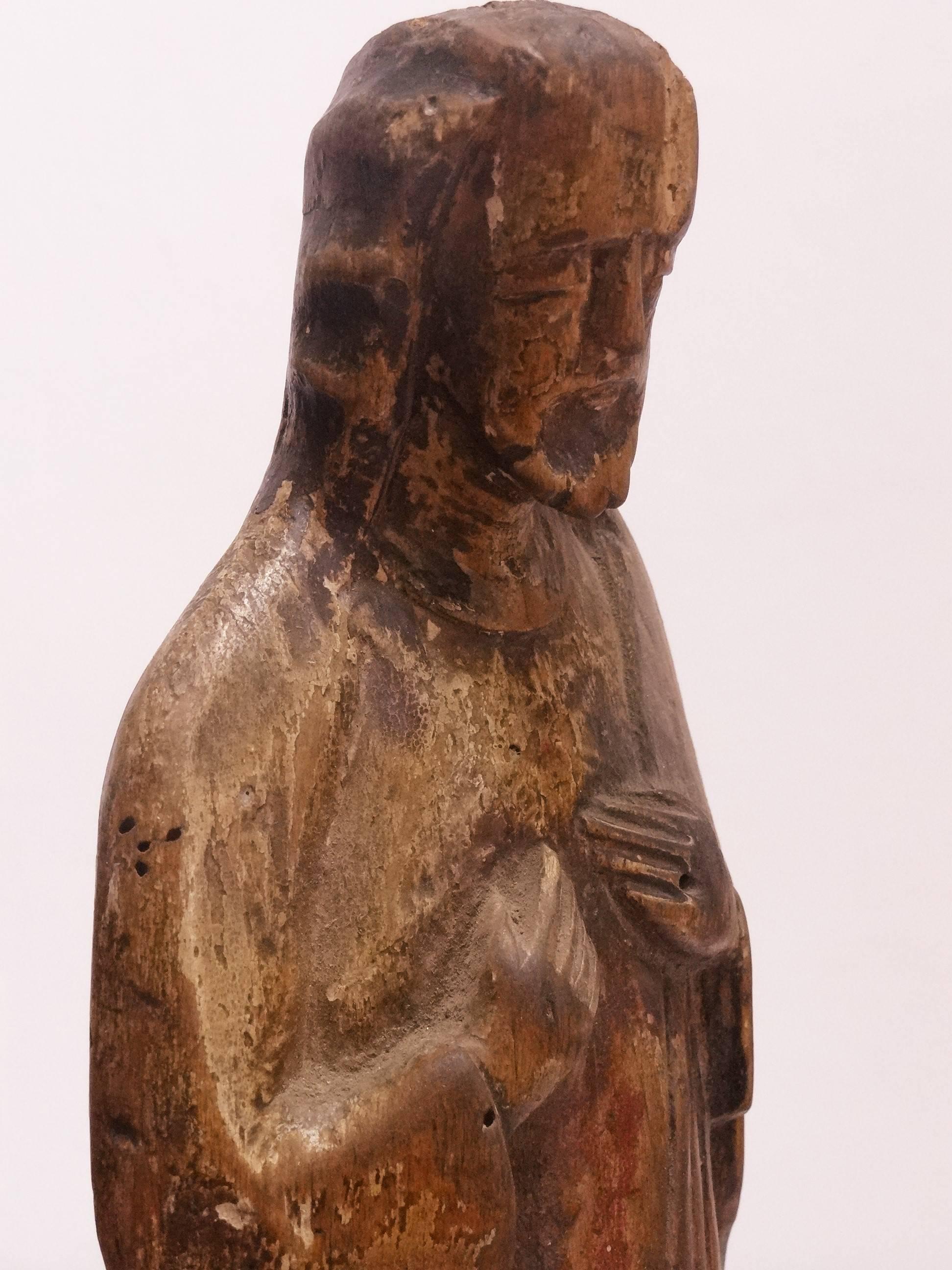 19th Century Hand-Carved Wood Santo 