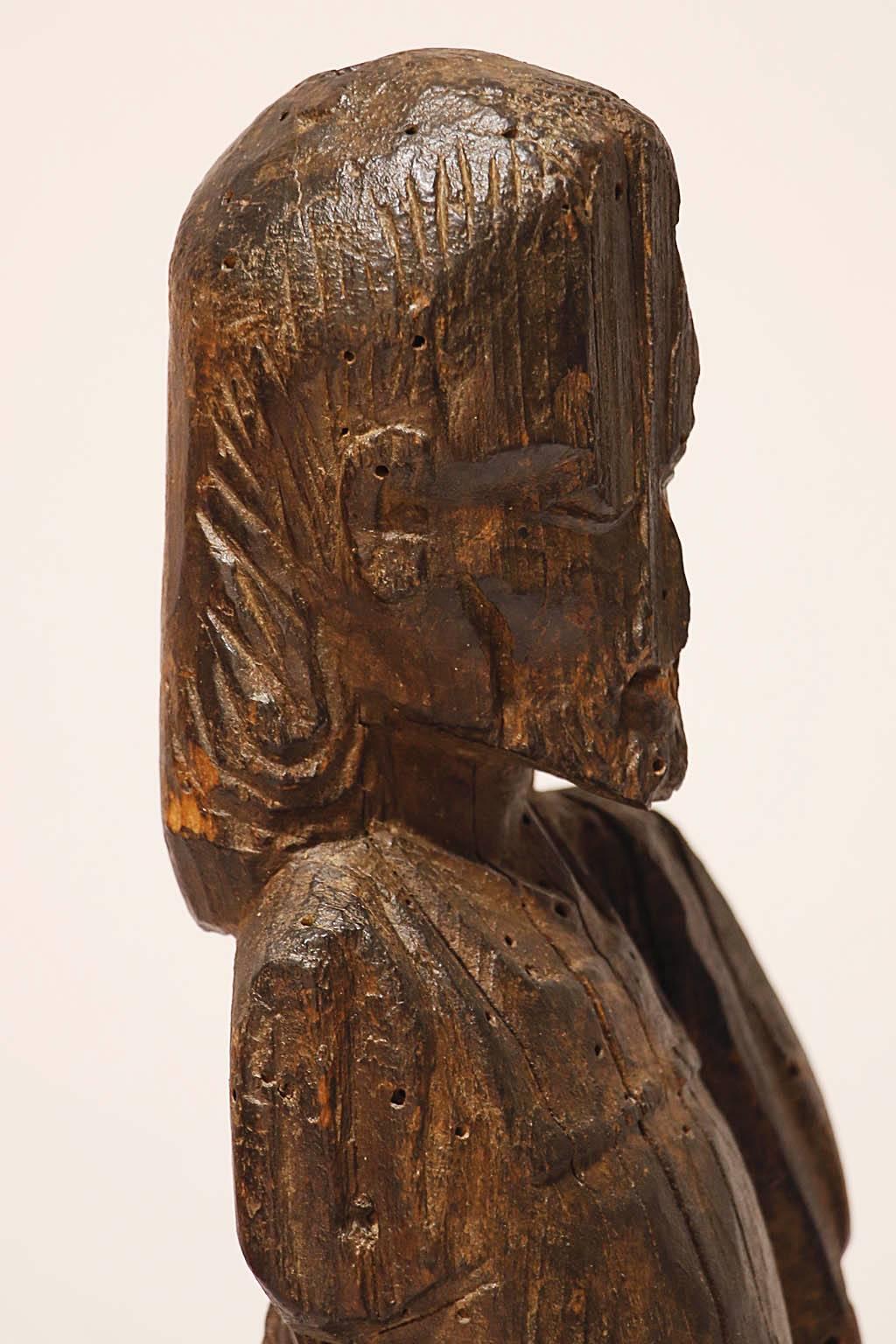 19th Century Hand-Carved Wood Fragment Santo 