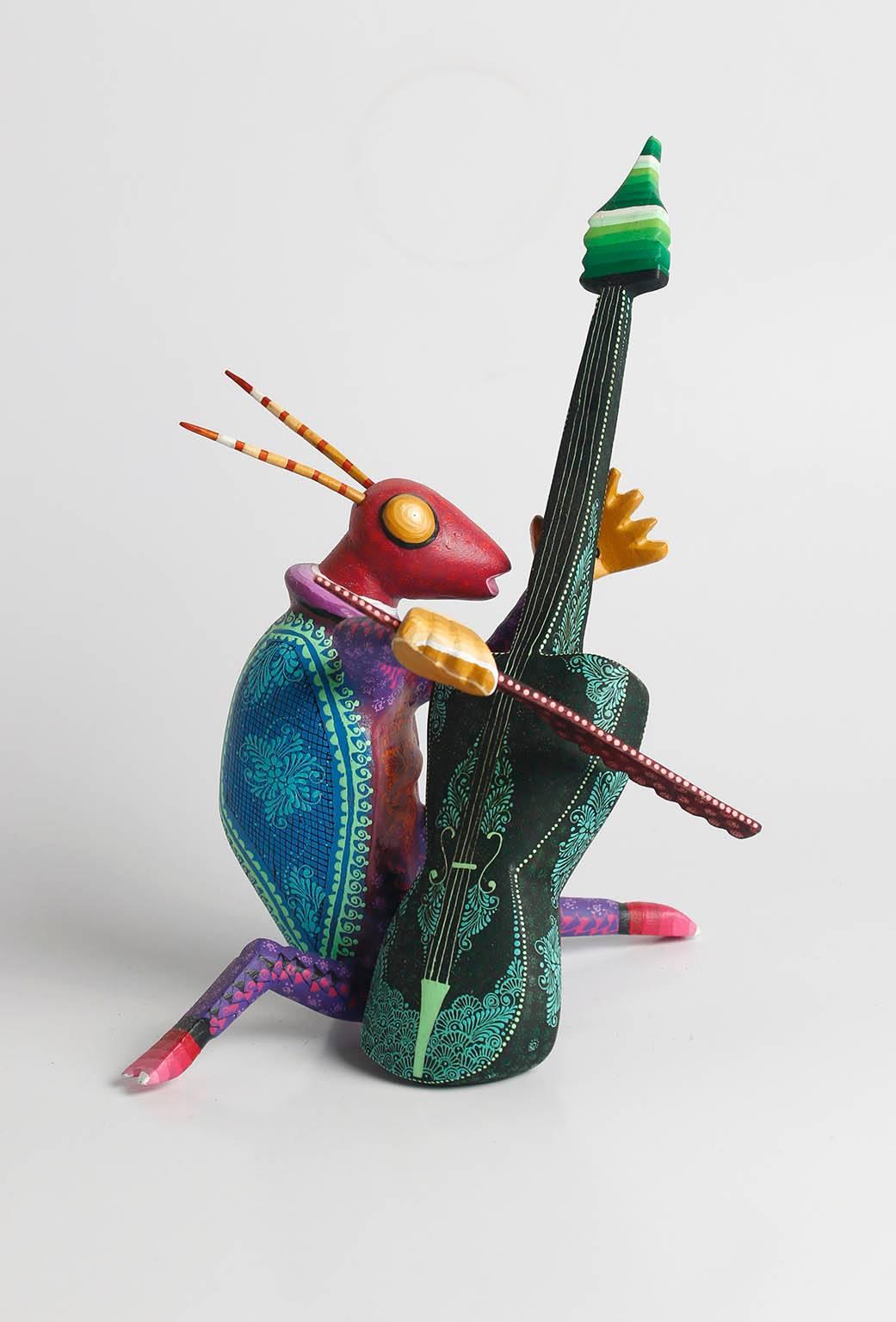 21st Century Set of Seven Hand-Carved Wood Alebrijes Grasshoppers Music Band In Excellent Condition In OAXACA, OAXACA