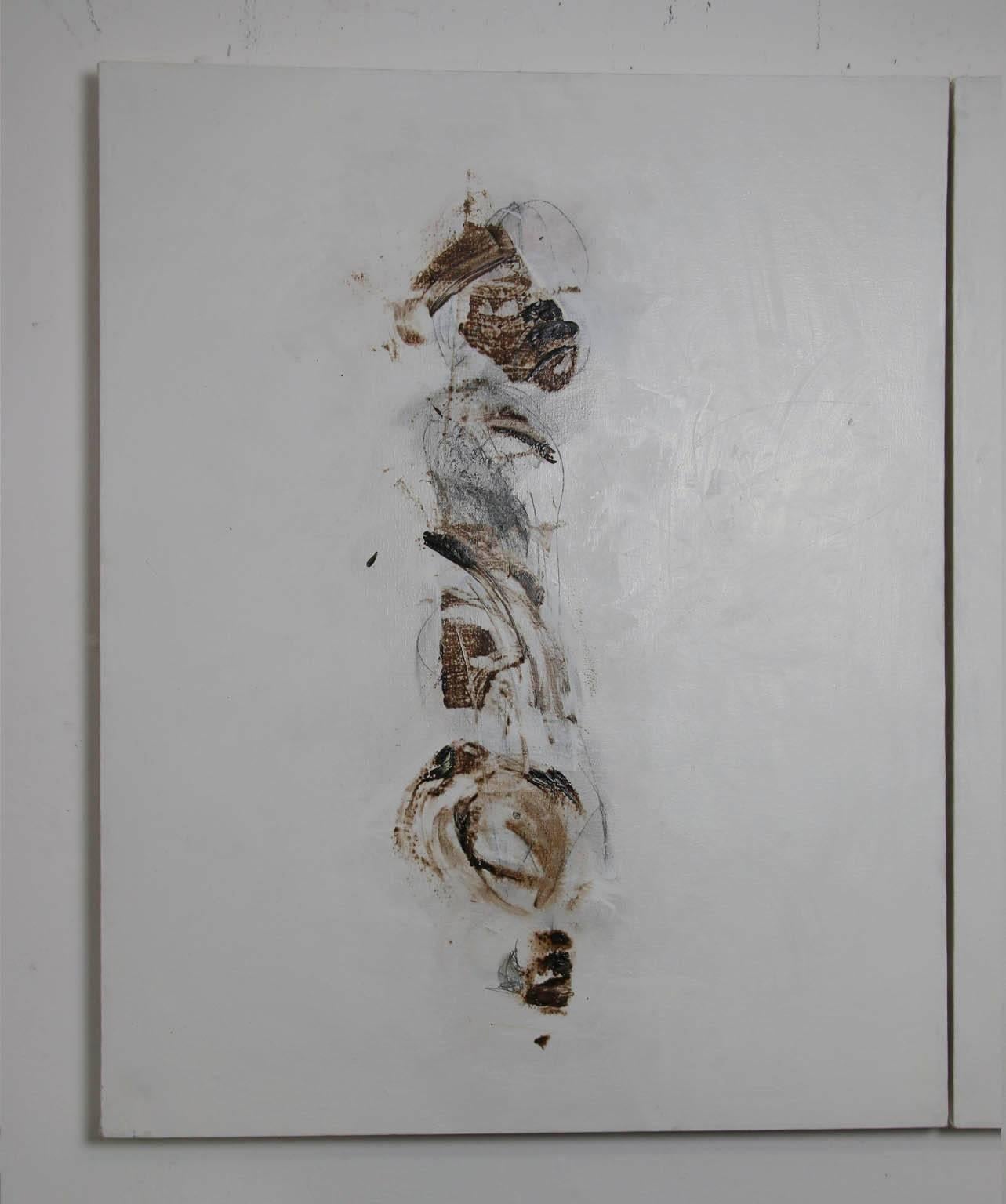Hand-Painted 21st Century Abstract White Diptych Painting by Mexican Artist Leonardo Salinas For Sale