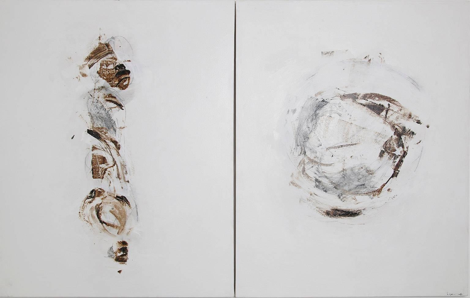 Contemporary 21st Century Abstract White Diptych Painting by Mexican Artist Leonardo Salinas For Sale