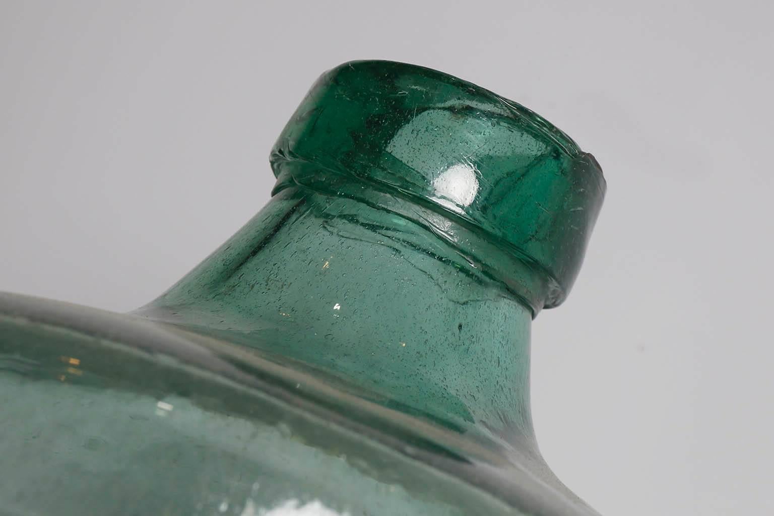 Arts and Crafts 20th Century Green Handblow Glass Bottle/Demijohn from Oaxaca, Mexico