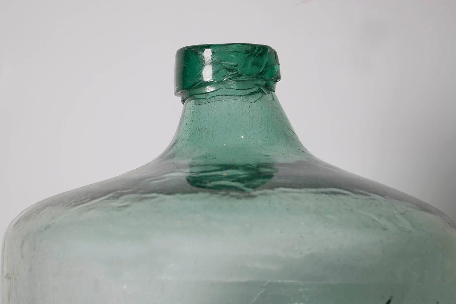Mexican 20th Century Green Handblow Glass Bottle/Demijohn from Oaxaca, Mexico