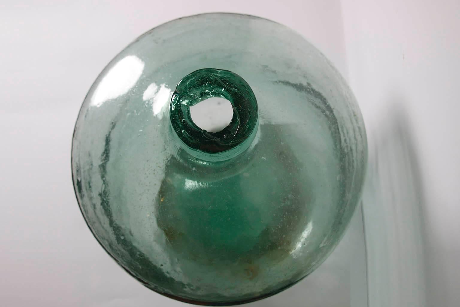 20th Century Green Handblow Glass Bottle/Demijohn from Oaxaca, Mexico 1