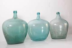 20th Century Set of Three Green Handblow Bottles or Demijohns from Oaxaca Mexico