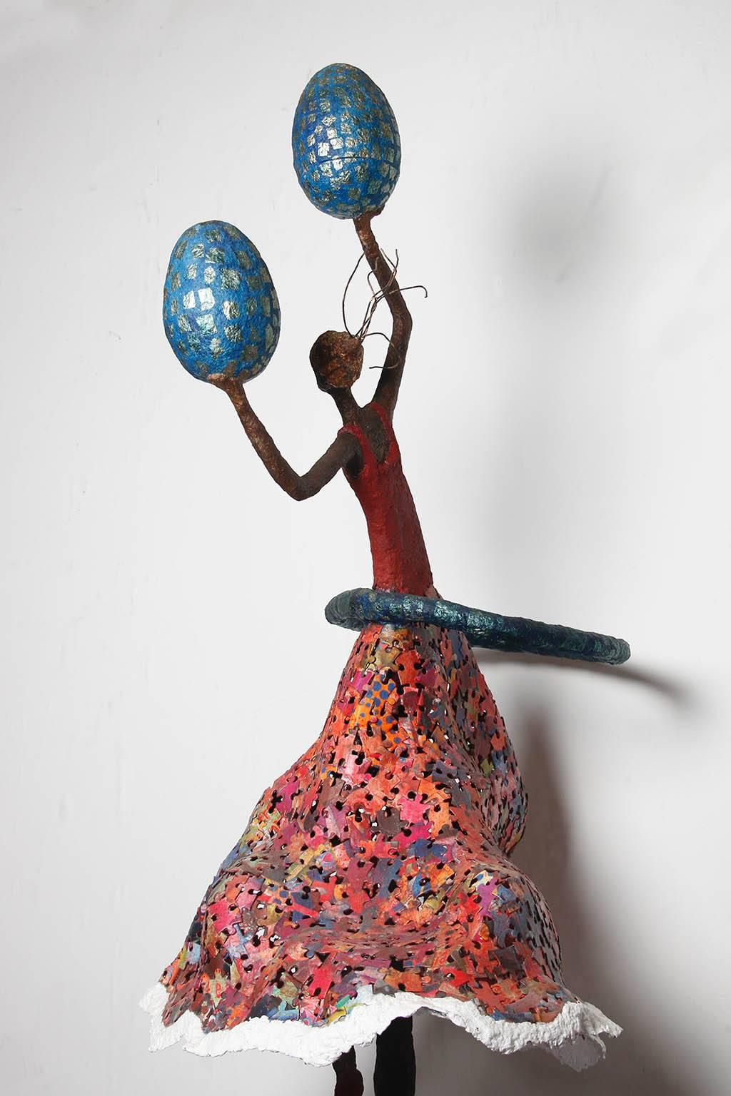 Arts and Crafts 21st Century Blue and Red Sculpture by Mexican Artist Miriam Ladron De Guevara