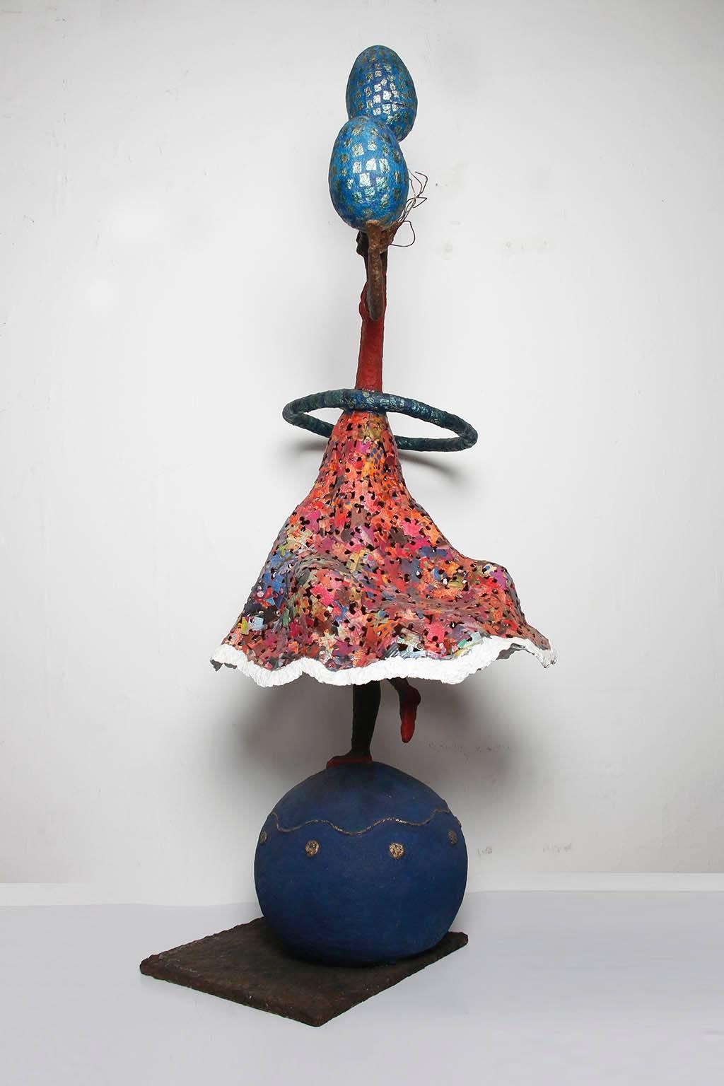 Hand-Crafted 21st Century Blue and Red Sculpture by Mexican Artist Miriam Ladron De Guevara