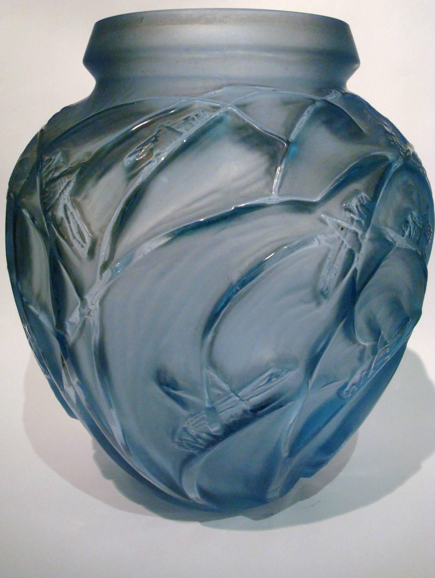 Mid-20th Century Art Deco Rene Lalique Sauterelles Glass Vase