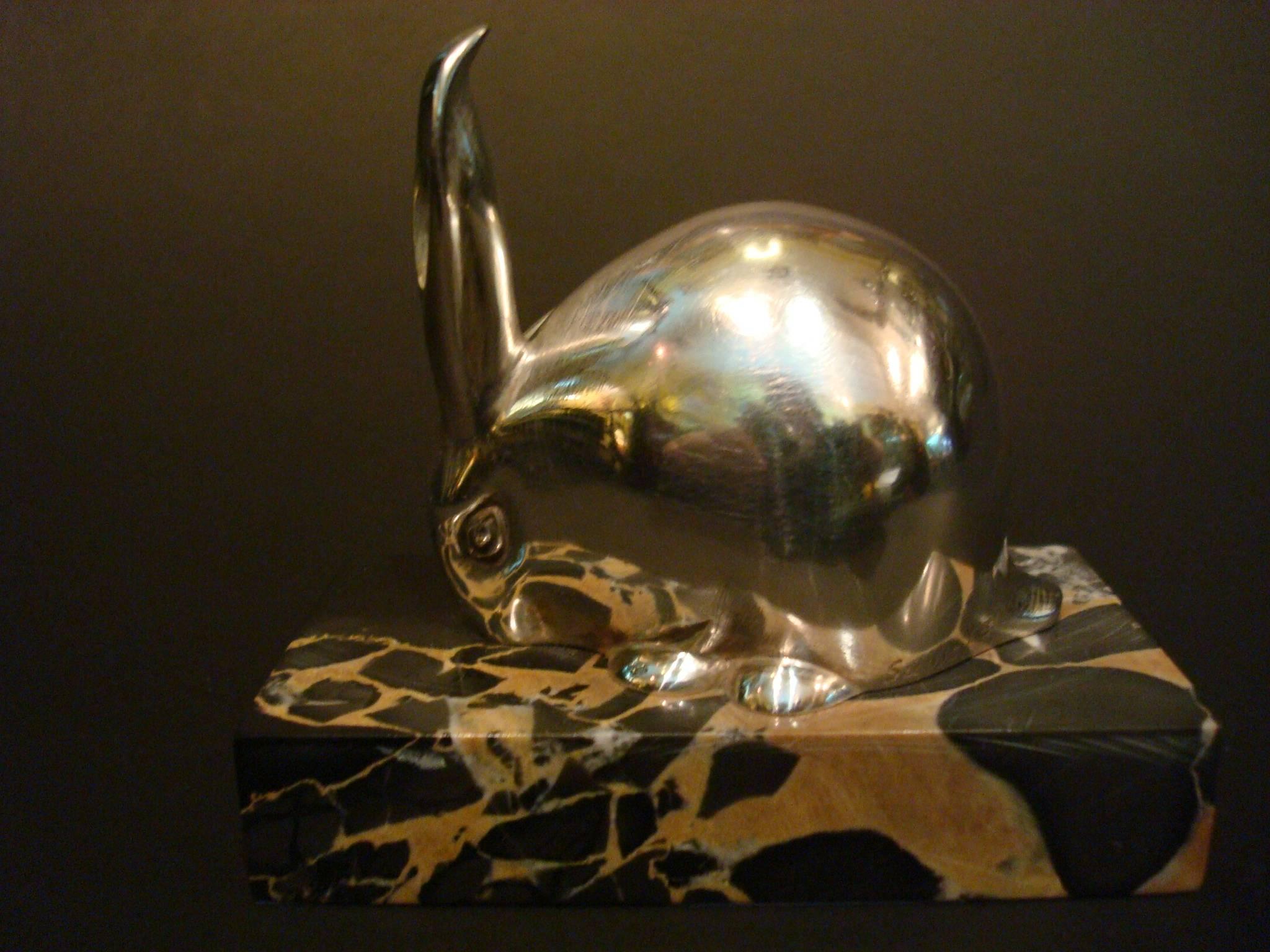 French Art Deco Bronze Sculpture Rabbit by Eduard Marcel Sandoz, Susse Freres, 1920