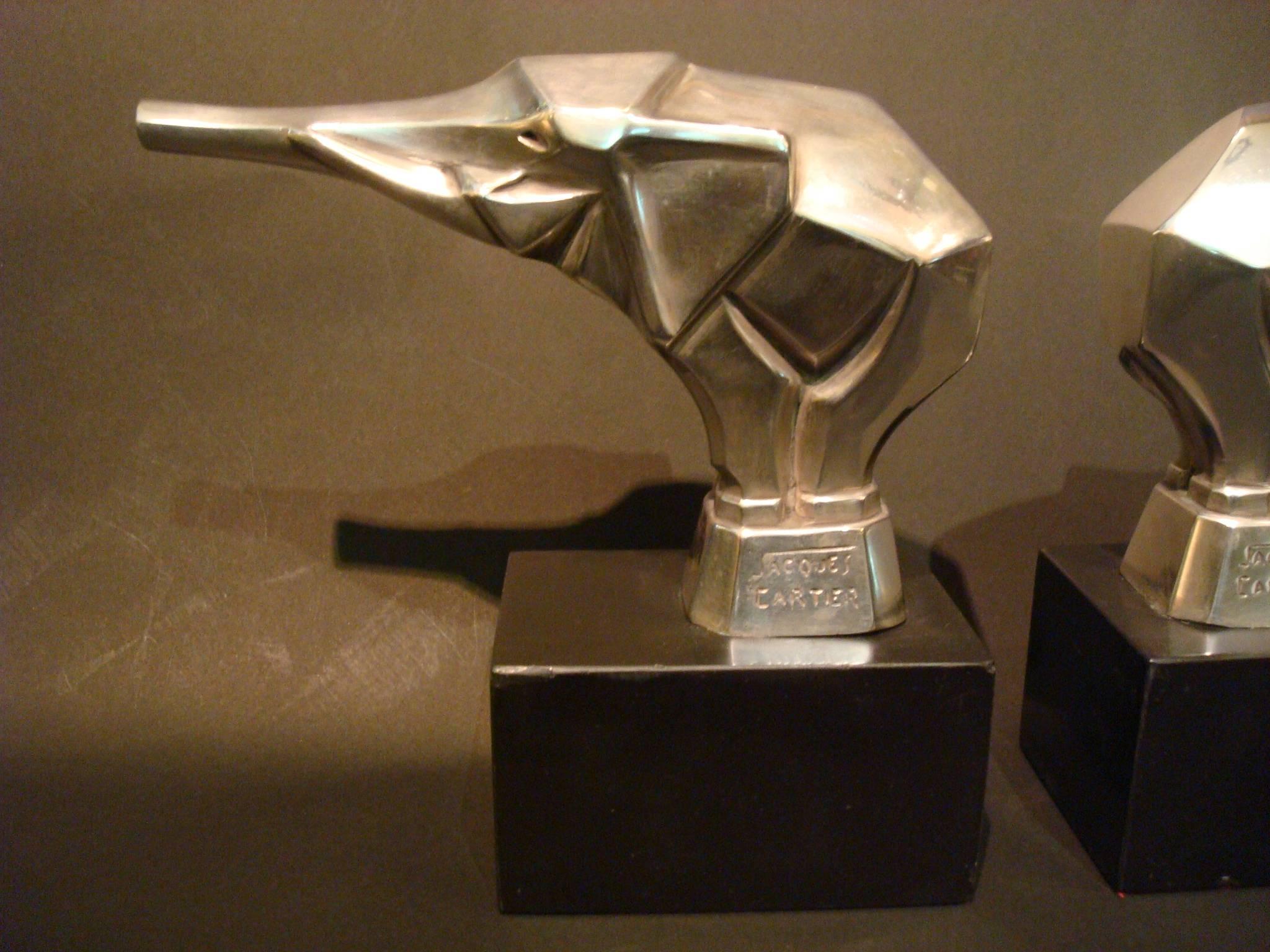 Silvered Jacques Cartier Art Deco Elephant Sculpture Bookends