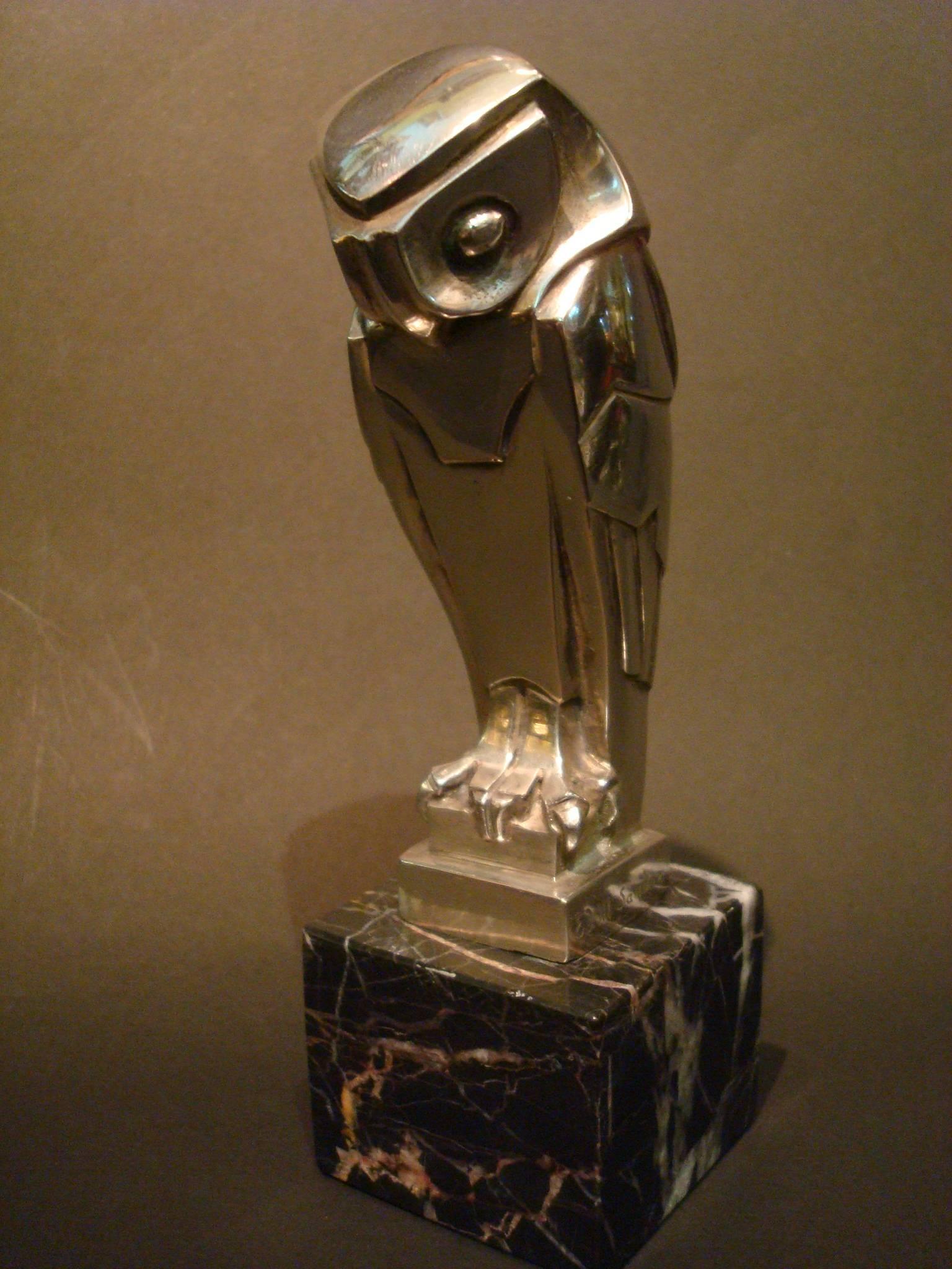 French Édouard Marcel Sandoz Owl Bronze Car Mascot