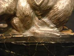 Art Deco silvered sculpture of  Group of Monkey's Bookends, France, circa 1925