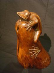 Art Deco Wooden Carved Comic Frog Sculpture, French, circa 1920