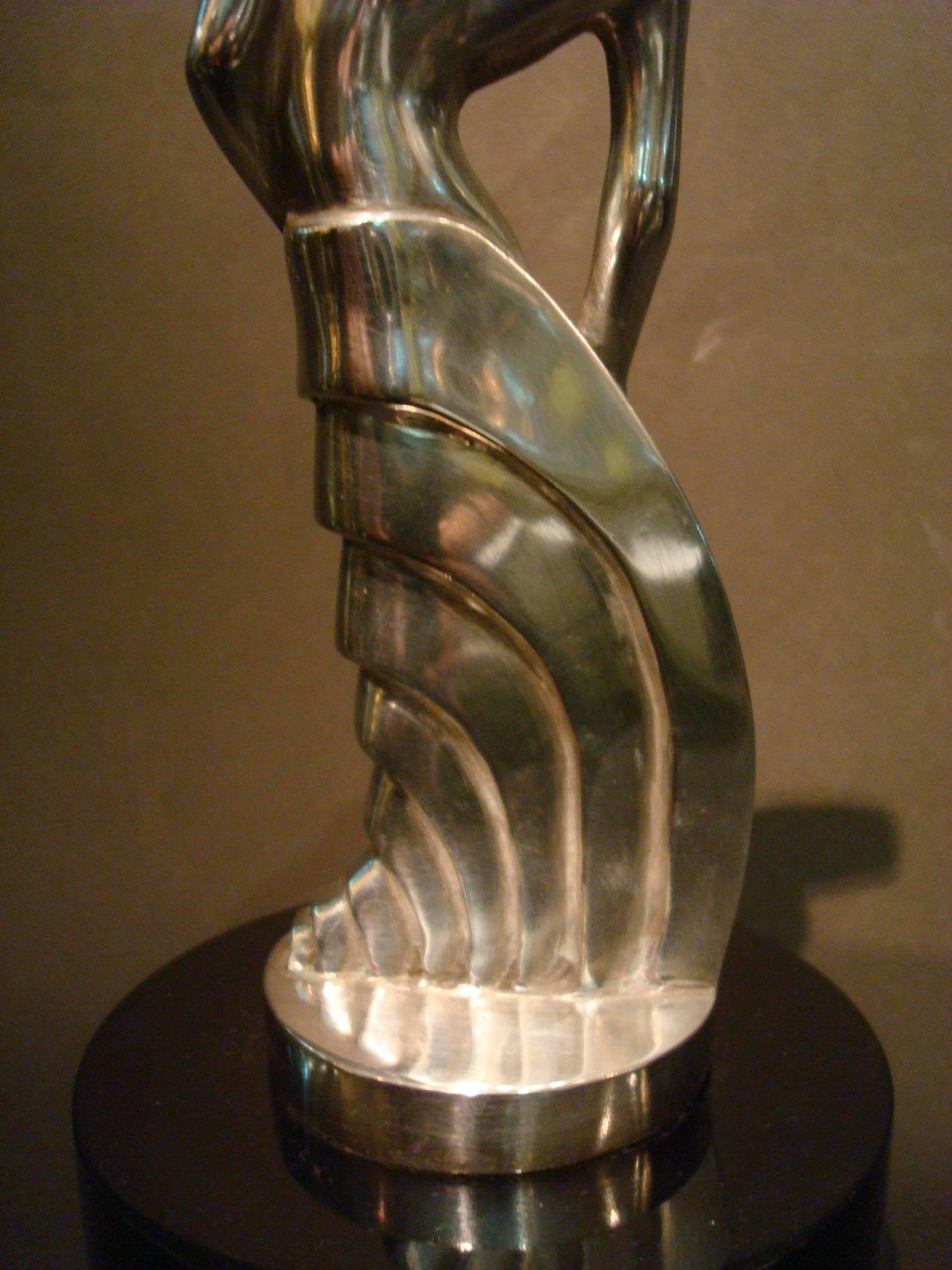 Rare Standing Woman Art Deco Car Mascot by S. Rueff, French, 1925 In Good Condition In Buenos Aires, Olivos