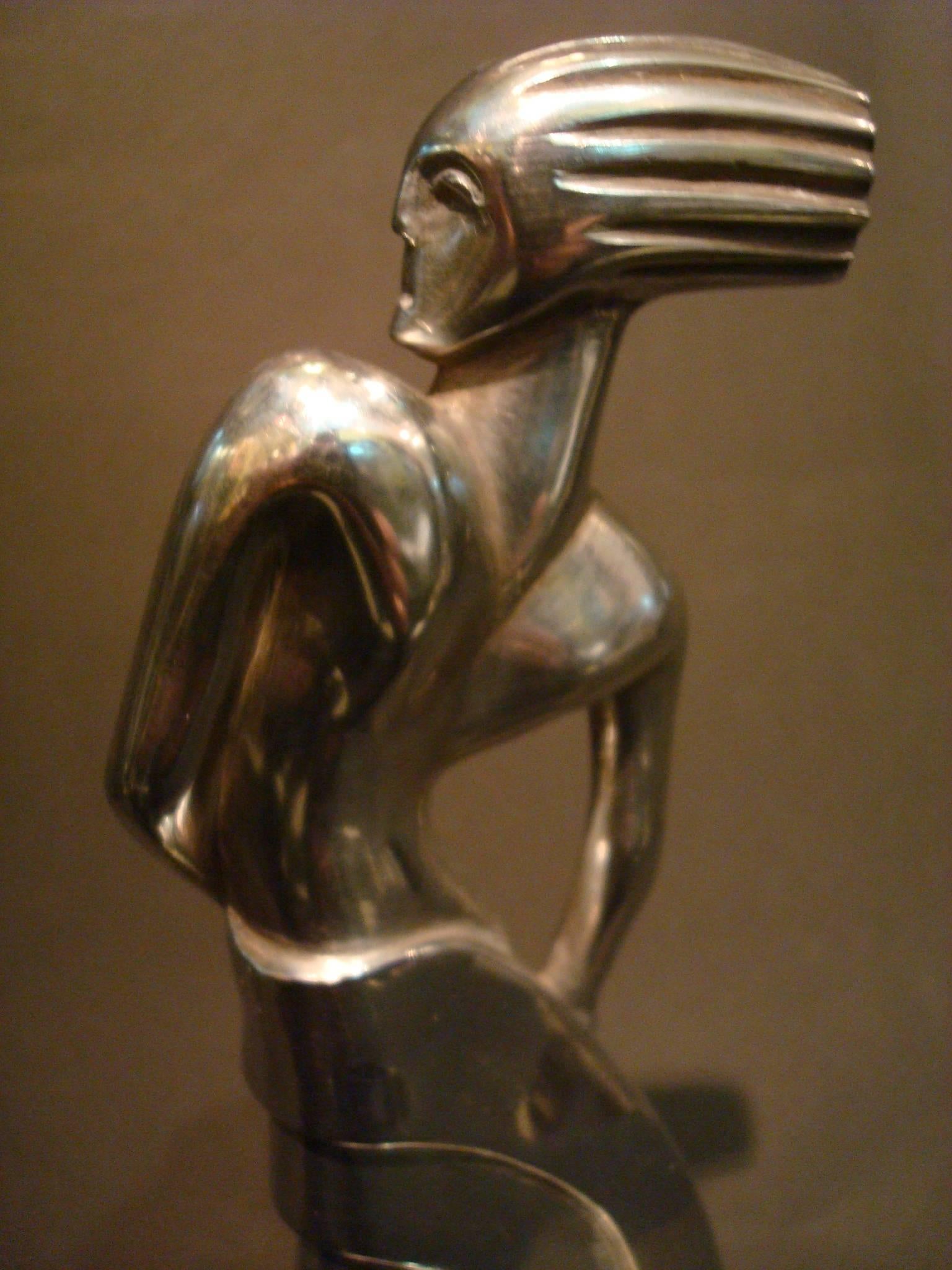 Rare Standing Woman Art Deco Car Mascot by S. Rueff, French, 1925 1