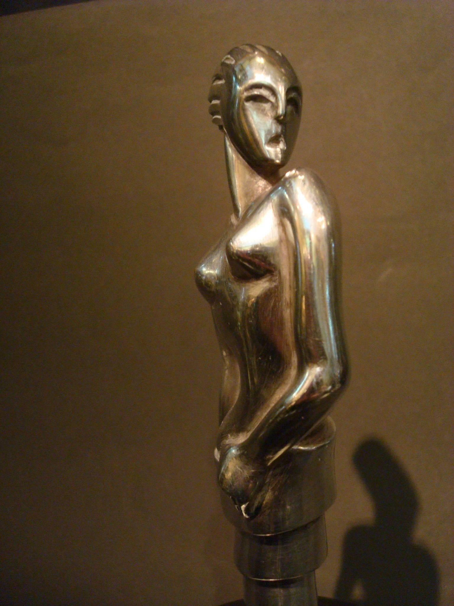 Early 20th Century Rare Standing Woman Art Deco Car Mascot by S. Rueff, French, 1925