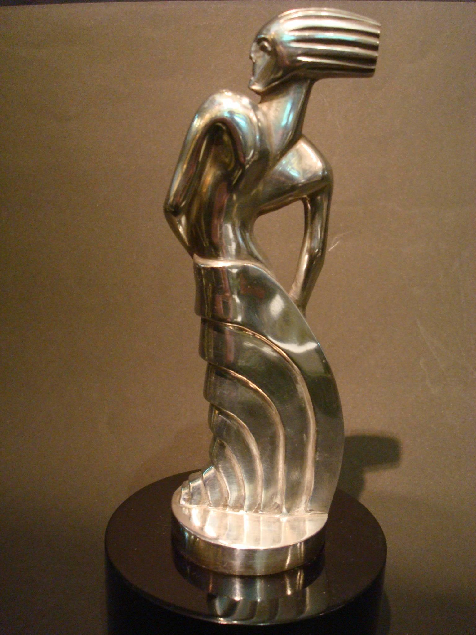 Rare Standing Woman Art Deco Car Mascot by S. Rueff, French, 1925 2