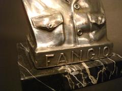 Juan Manuel Fangio Silver Plated Statue Paperweight, circa 1950 Car Automobilia