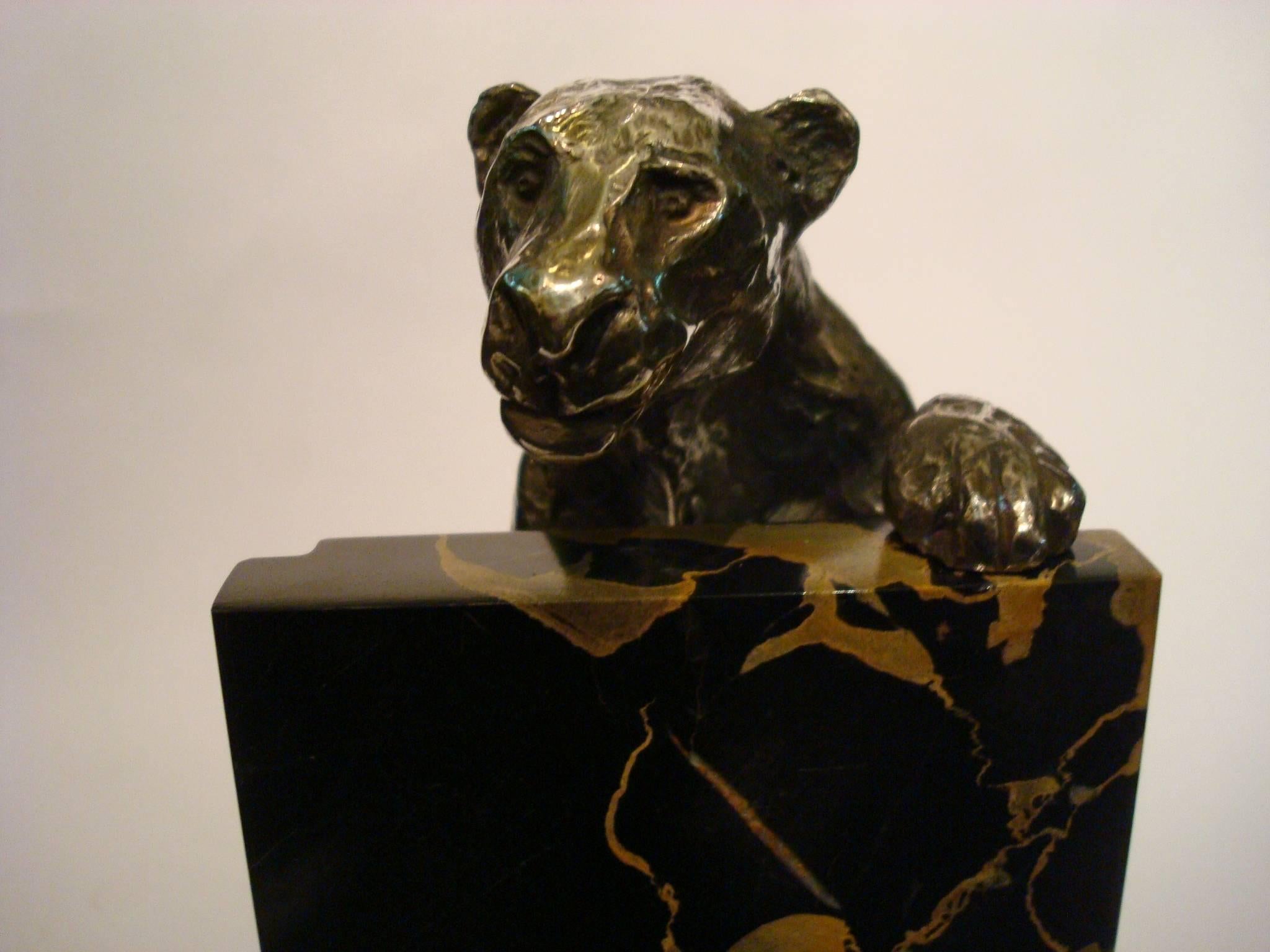 Art Deco Silver Plated Bronze Panthers Bookends by Roger Godchaux 2