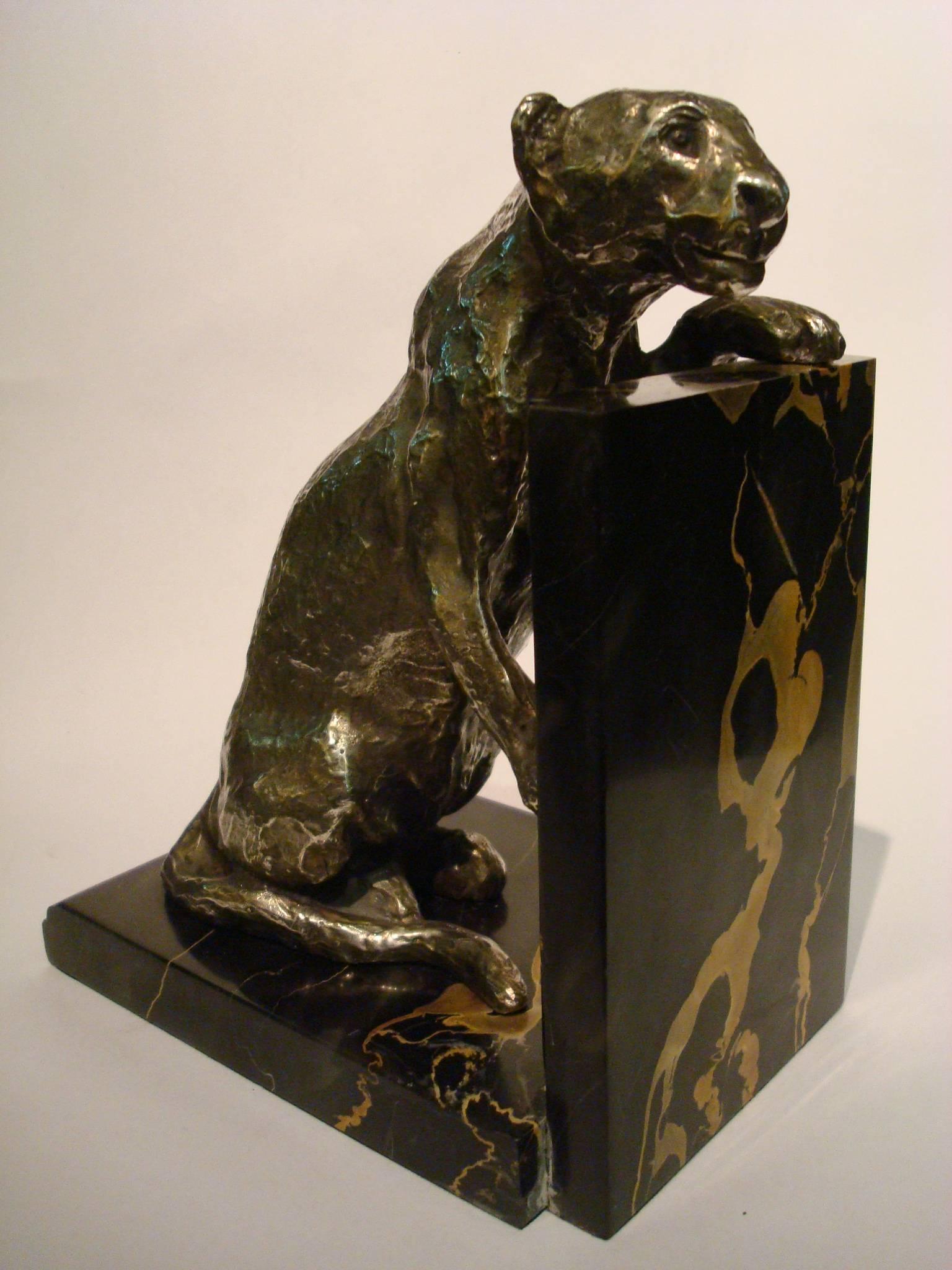 Art Deco Silver Plated Bronze Panthers Bookends by Roger Godchaux 3