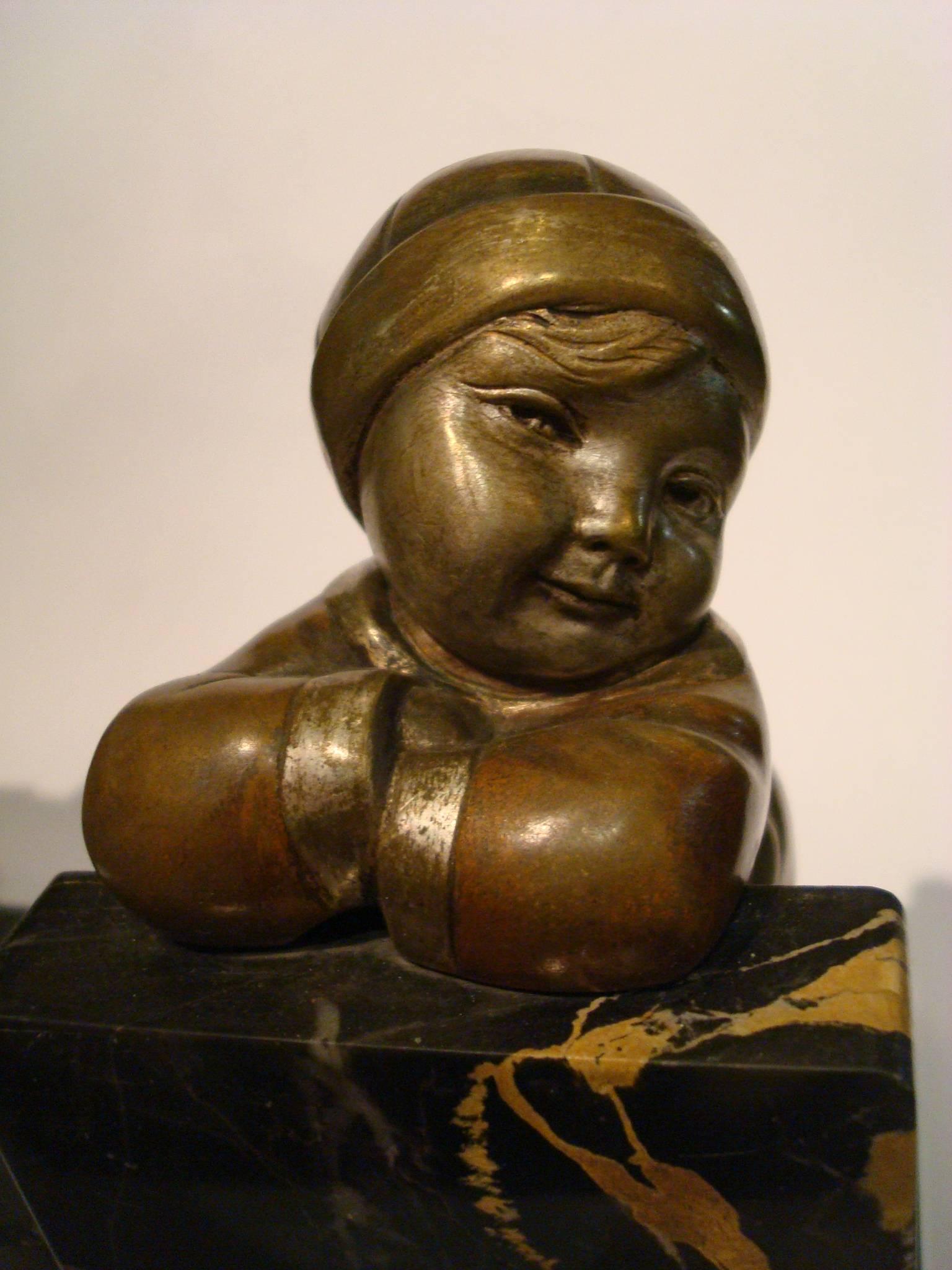 Art Deco Bronze Child Bookends by Alexandre Kelety, France, circa 1930 1