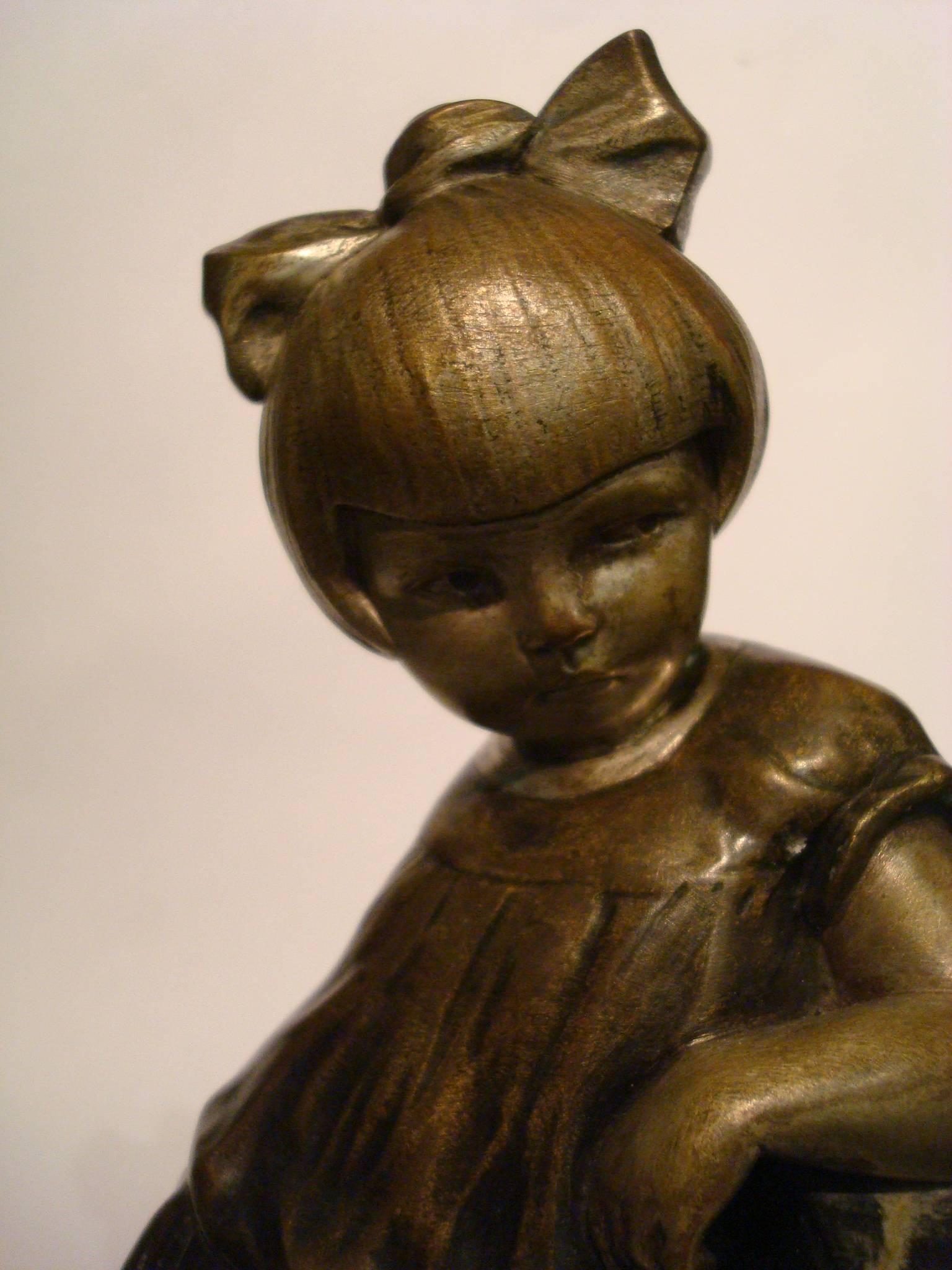 Art Deco Bronze Child Bookends by Alexandre Kelety, France, circa 1930 2