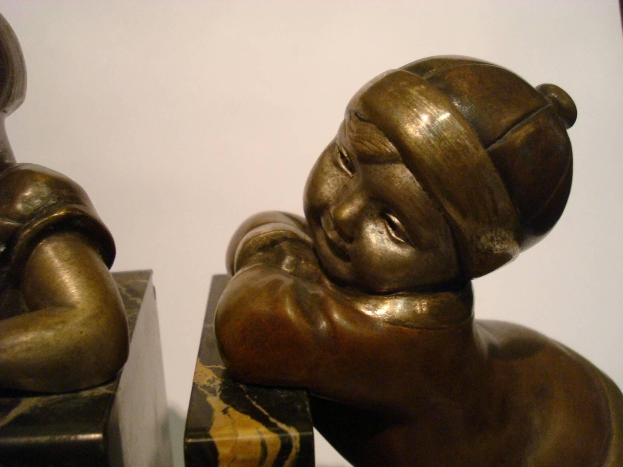 Art Deco Bronze Child Bookends by Alexandre Kelety, France, circa 1930 4