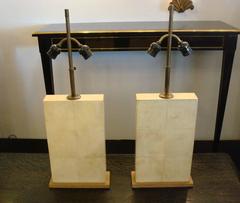 Pair of Jacques Adnet Parchment and Oak Table Lamps, France, circa 1930