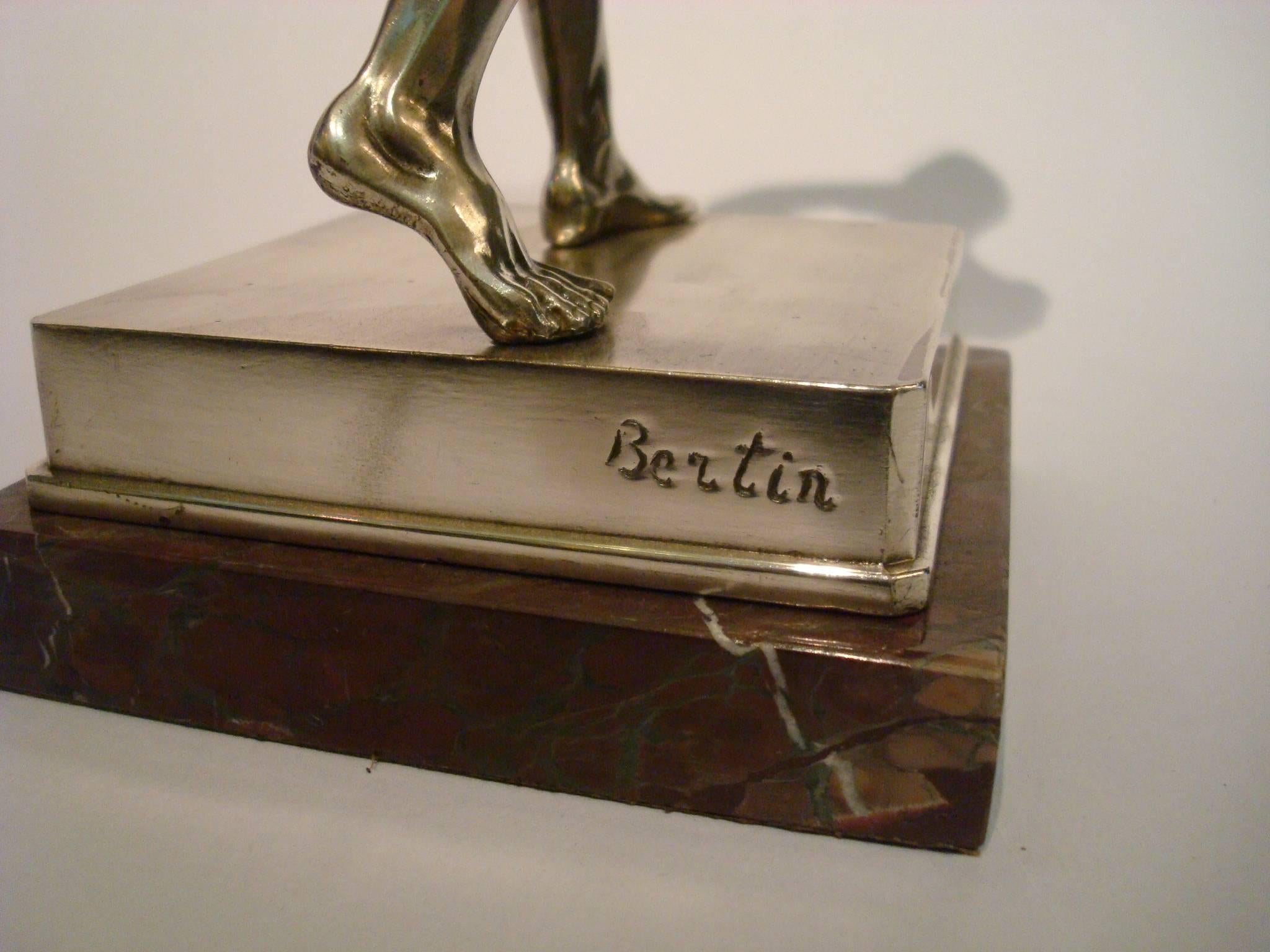 French Sculptureof a  Boxer Signed Bertin, France, circa 1930 For Sale