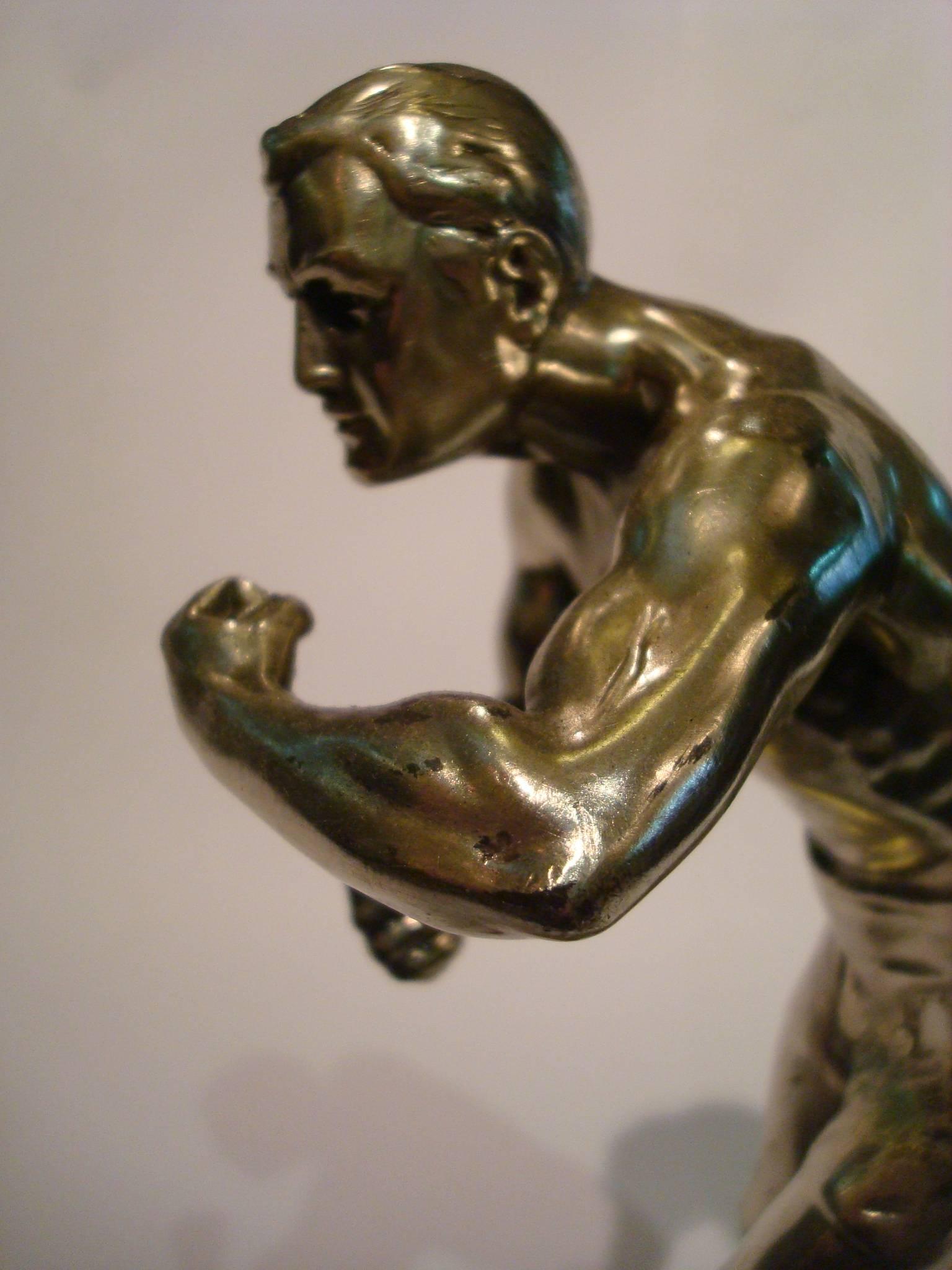 Silver Plate Sculptureof a  Boxer Signed Bertin, France, circa 1930 For Sale
