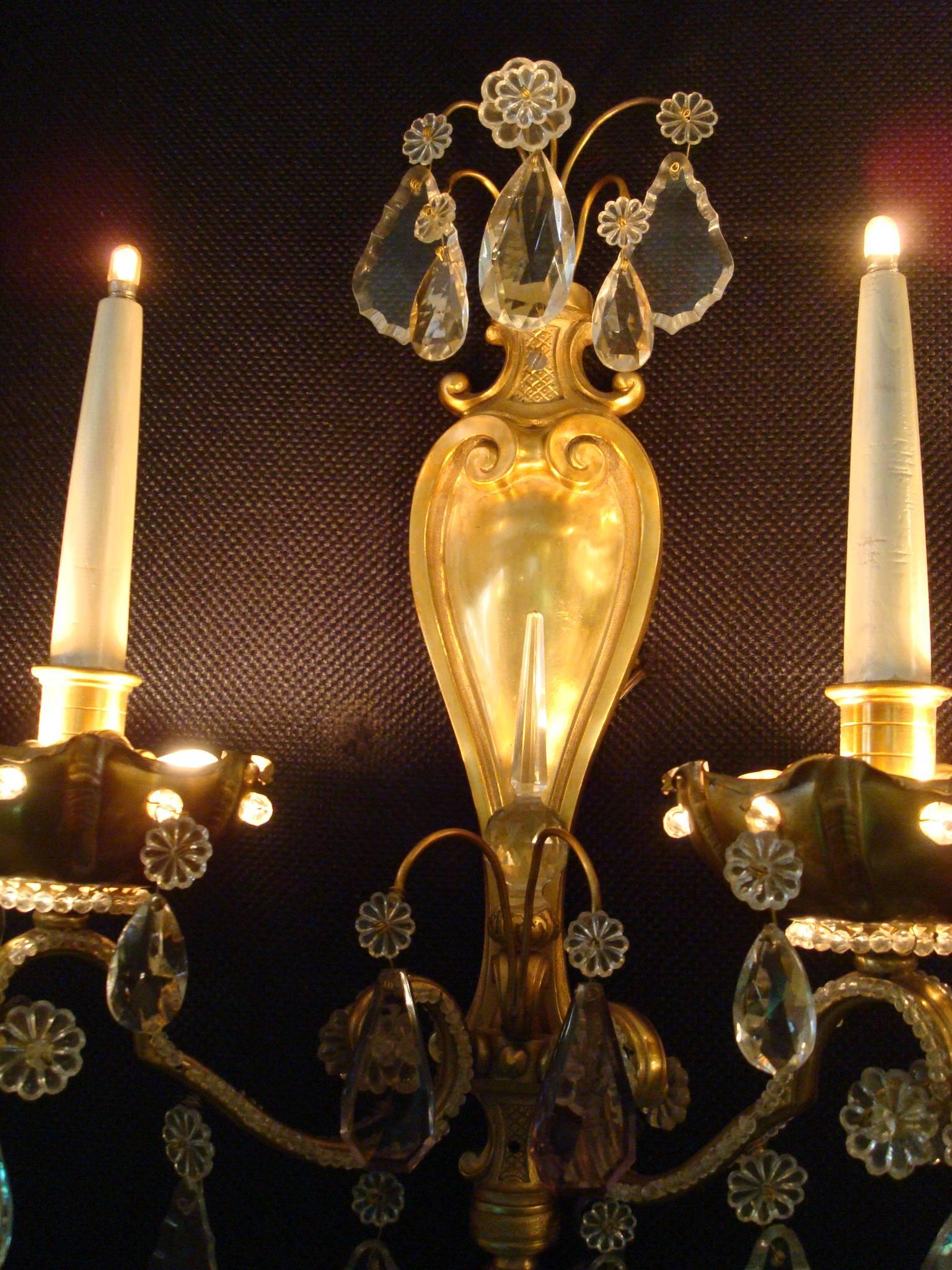 Gilt Pair of Fine French Mid-Century Wall Lights Sconces by Maison Baguès For Sale